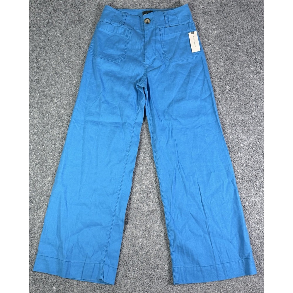NWT Anthropologie Blue The Colette Cropped Wide-Leg Pants by Maeve Linen Size 24